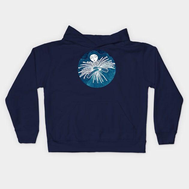 Blue green haired fairy with flowers. Kids Hoodie by iulistration